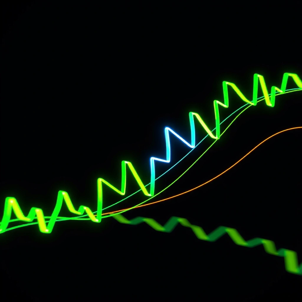 Financial gaming innovation background with neon candlestick charts and mobile phone geometry
